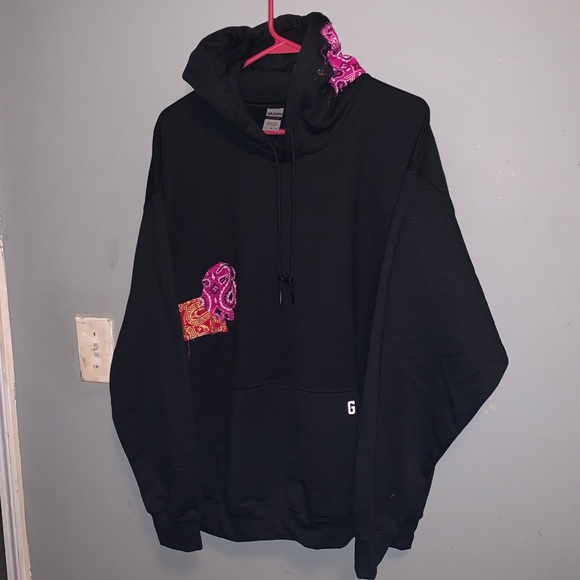 Gildan hoodie with hand sewn bandana patches. - Picture 2 of 6